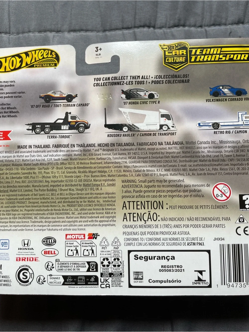 Hot Wheels Team Transport Packaging - White Backing Card